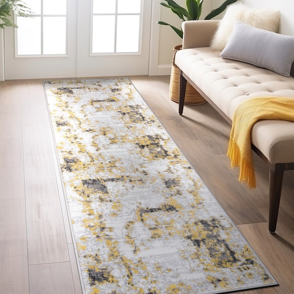 World Rug Gallery Contemporary Chic Abstract Design Runner Rug 2'x7' Yellow 937YELLOW2X7 - main